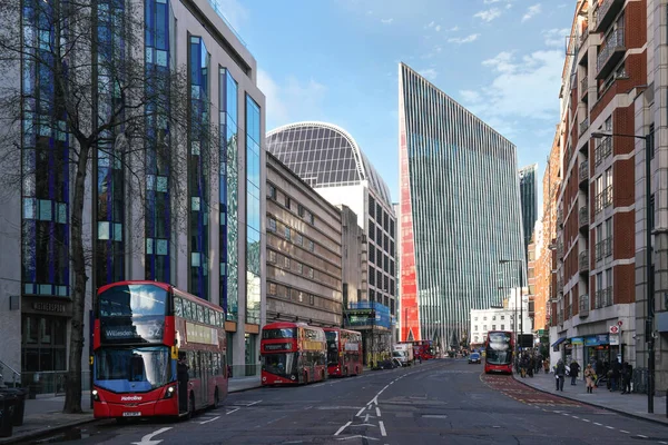 Londres Reino Unido Febrero 2019 Vauxhall Bridge Road Red Buses —  Fotos de Stock