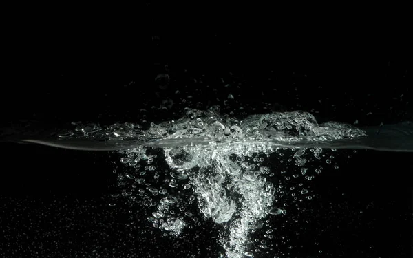 Water Splashing Poured Aquarium Tank Black Background — Stock Photo, Image