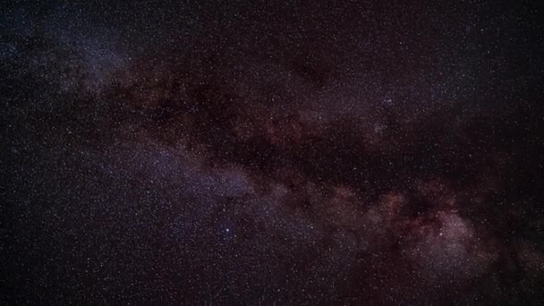 Nachtelijke Hemel Timelapse Veel Sterren Met Satellieten Passeren Melkweg Regio — Stockvideo