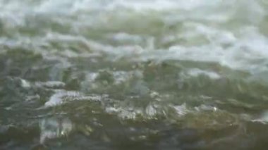 Yakından bakınca, güneşli bir günde nehirde akan su beyaz dalgalar oluşturuyor.