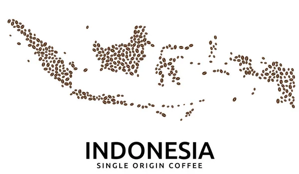 Peta Indonesia Yang Terbuat Dari Biji Kopi Yang Tersebar Nama - Stok Vektor