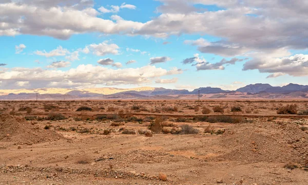 Типичный Пейзаж Границе Израиля Иорданией Плоская Сухая Пустыня Низкими Кустами — стоковое фото