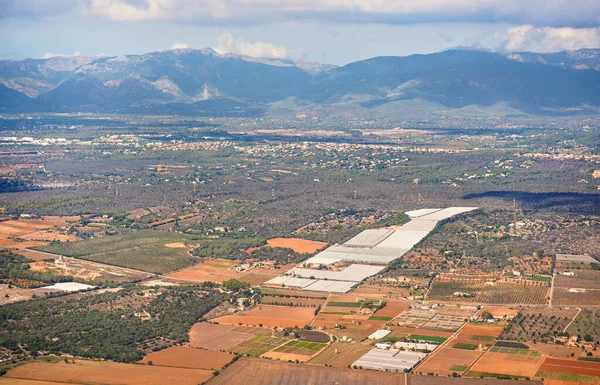 Krajina Centrální Mallorky Jak Vidět Osobního Letadla Vzlétá Blízkosti Letiště — Stock fotografie