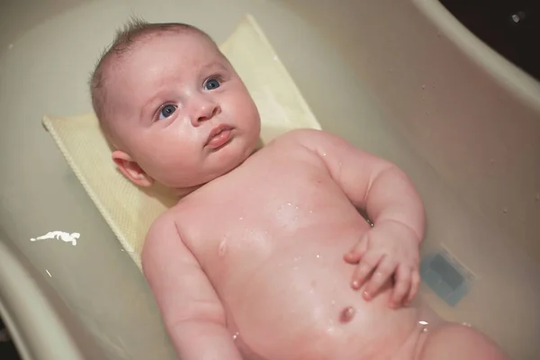 Infant Baby Boy Washed Small Bath Tub View — Stock Photo, Image