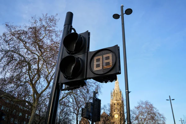 Nedräkning Timer Vid Fotgängare Korsning Trafikljus — Stockfoto