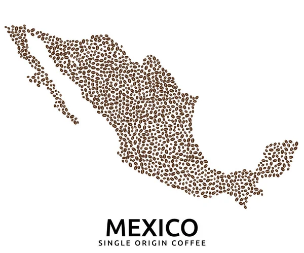 Shape Mexico Map Made Scattered Coffee Beans Country Name — Archivo Imágenes Vectoriales