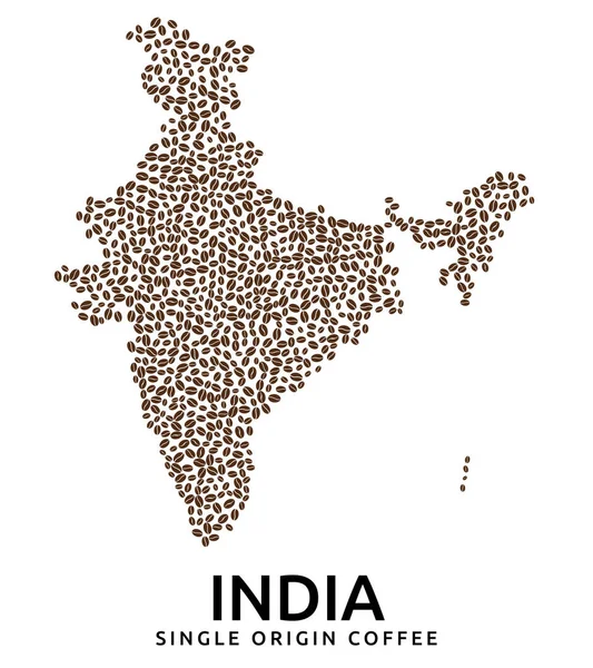 Forma Della Mappa India Fatta Chicchi Caffè Sparsi Nome Del — Vettoriale Stock