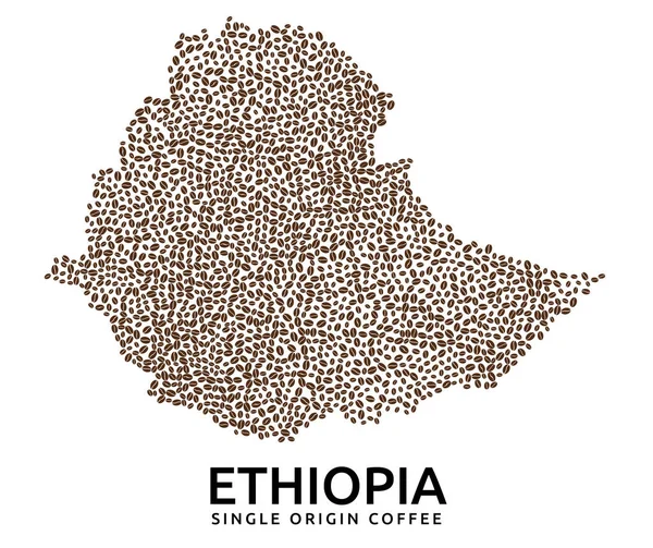 Shape Ethiopia Map Made Scattered Coffee Beans Country Name — Stock Vector