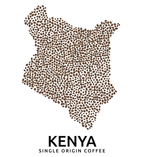 Forma Della Mappa Del Kenya Fatta Chicchi Caffè Sparsi Nome — Vettoriale Stock