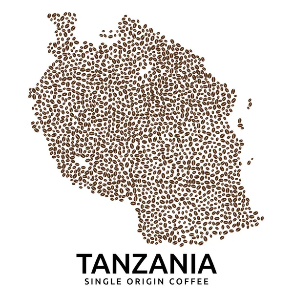 Forma Della Tanzania Mappa Fatta Chicchi Caffè Sparsi Nome Del — Vettoriale Stock