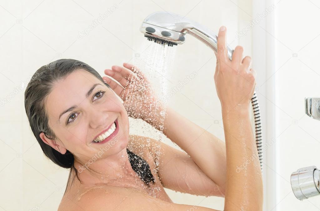  Happy  woman taking a shower