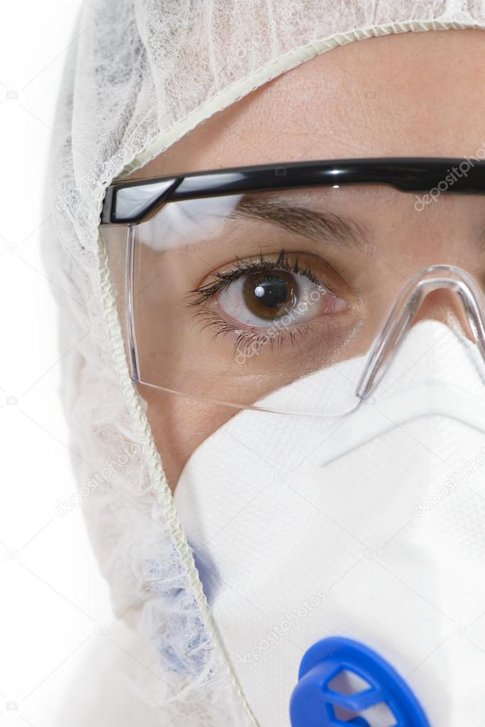 Scientist wearing protective suit