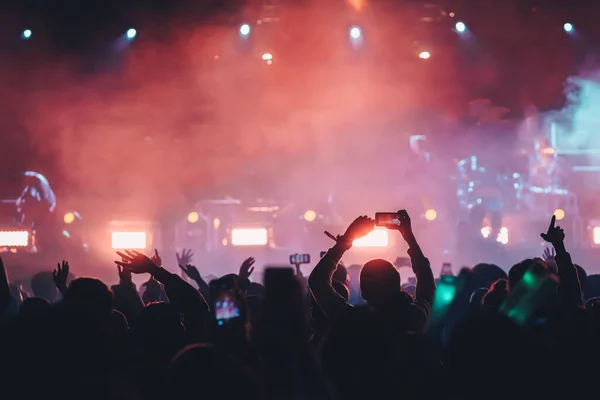 Multidão Com Mãos Levantadas Festival Concerto — Fotografia de Stock