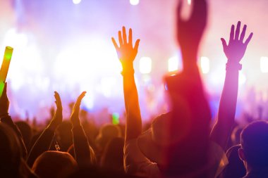 Konser festivalinde elini kaldıran kalabalık