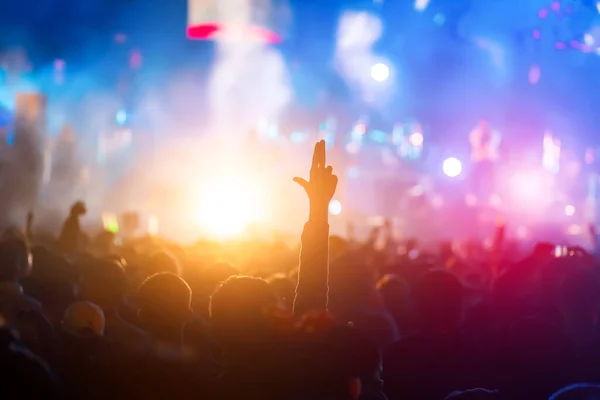 crowd with raised hands at concert festival