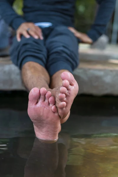 foot soak onsen tourist at Sankampaeng hot springs  Chiang Mai , Thailand