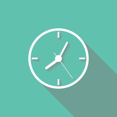 Saat simgesi, Vektör illüstrasyonu uzun gölgeli düz tasarım