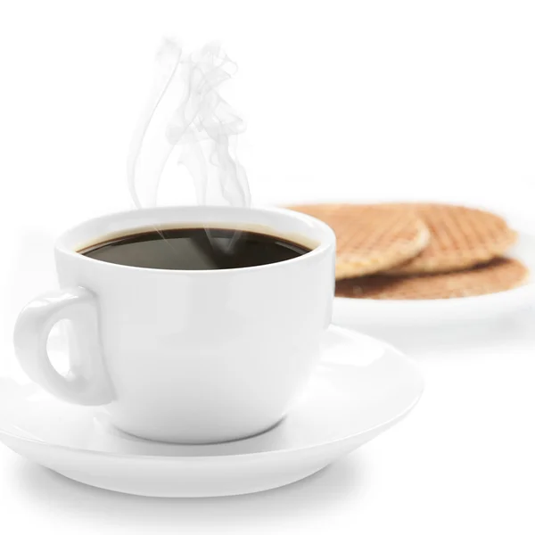 Café com biscoito isolado em branco — Fotografia de Stock