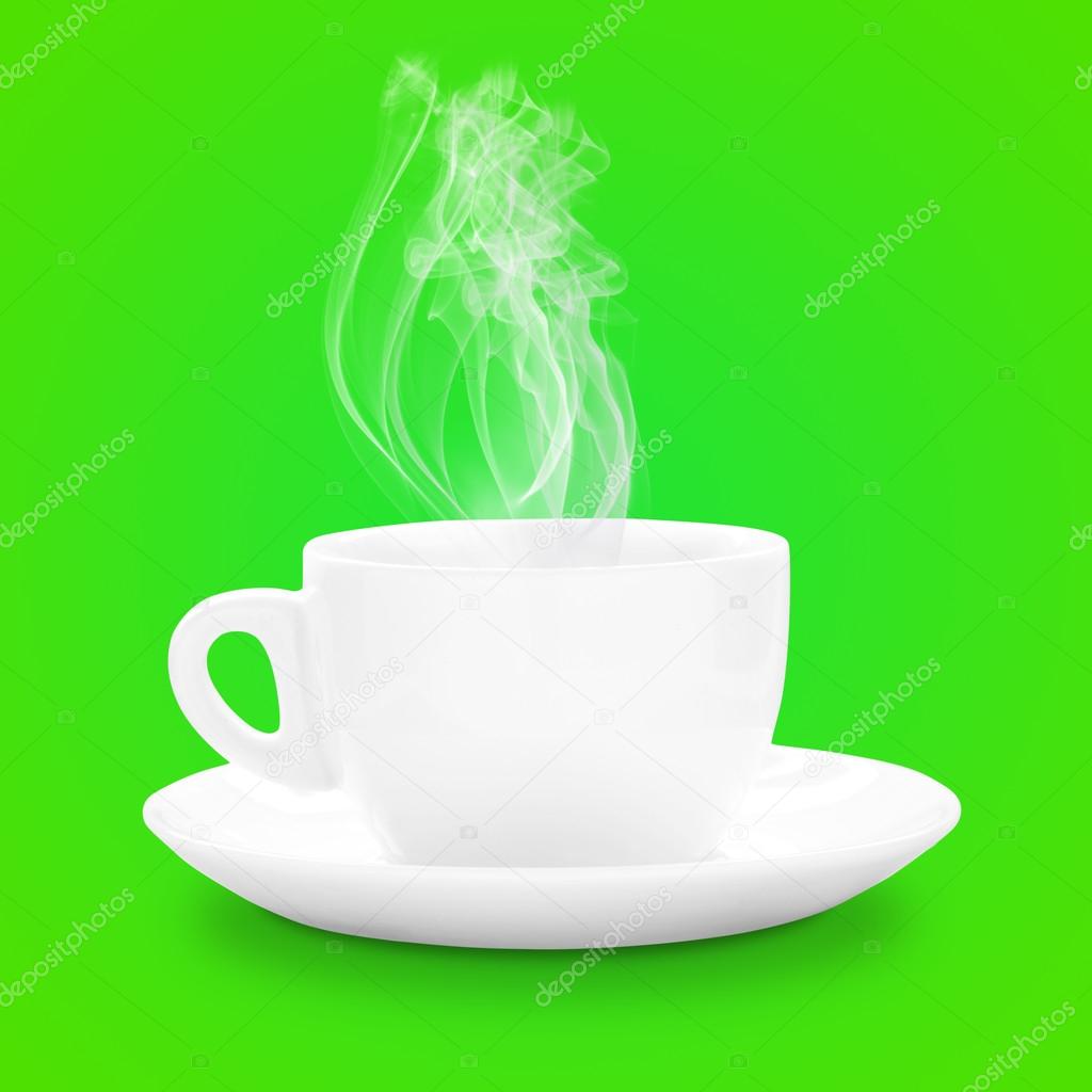 Perfect white coffee cup with steam isolated 