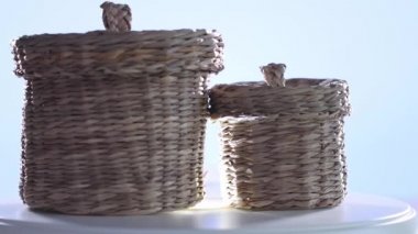 Pikapta dönen küçük bir hasır sepetin 4K videosu. Seçici odak