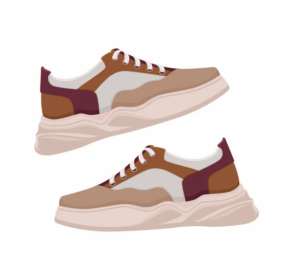 Gris Marrón Rojo Zapatillas Deporte Moda Suela Alta — Vector de stock