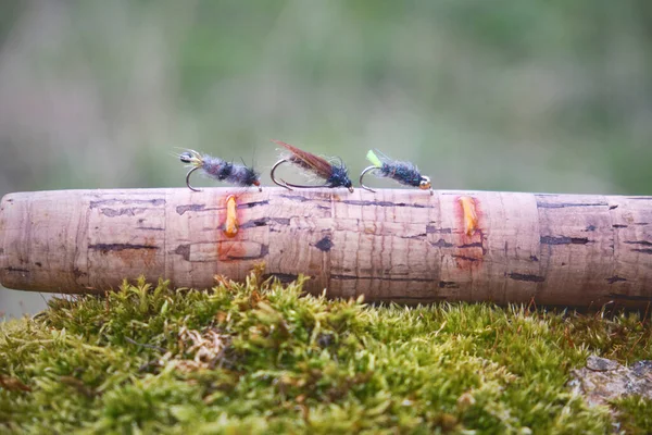 Flygruta Och Spö Älvstranden Flugfiske Och Tenkara — Stockfoto