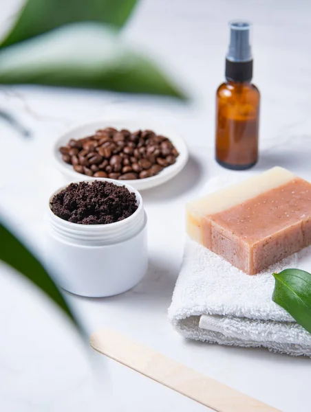 Concepto Spa Ingredientes Naturales Para Exfoliante Café Casero Con Aceite — Foto de Stock