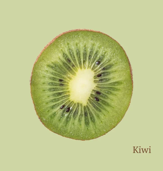 Affiche Fraîche Tranchée Kiwi Sur Fond Vert Vue Dessus Macro — Photo