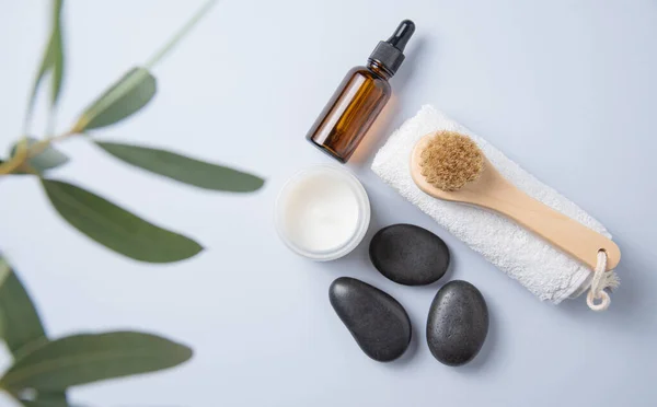 Cosmética Spa Con Productos Naturales Piedras Masaje Aceite Pincel Sobre — Foto de Stock