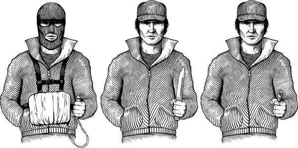 Üç tehlikeli adam çizimi — Stok Vektör