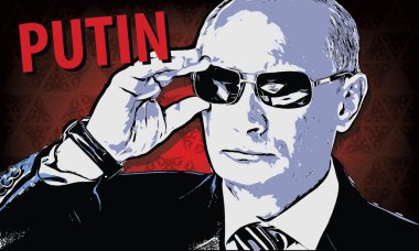 Vladimir Putin - Rusya'nın başkanı. Vektör çizim tarzı çizgi roman resim