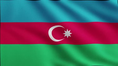 Rüzgarda ulusal Azerbaycan bayrağını sallarken detaylı doku ve gerçekçi kumaşlarla.