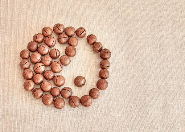 Samec Samice Yin Yang Symbol Vyroben Makadamia Ořechy Světle Hnědém — Stock fotografie