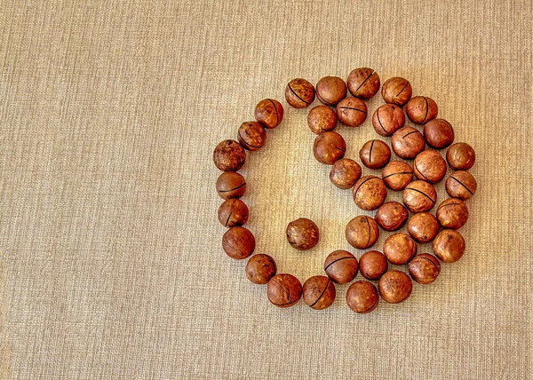 Samec Samice Yin Yang Symbol Vyroben Makadamia Ořechy Světle Hnědém — Stock fotografie