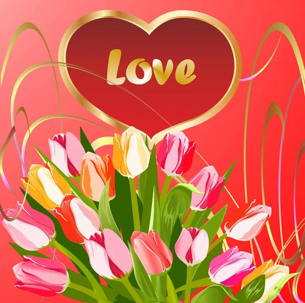 Valentine Day Composition Hearts Flowers Other Elements — Stock Vector