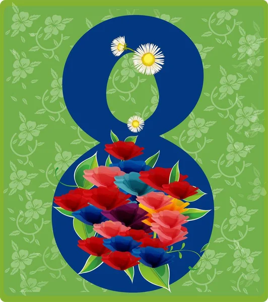 Composition Avec Des Fleurs Numéro Huit Pour Journée Des Femmes — Image vectorielle