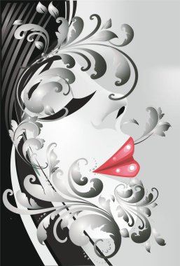 siyah ve beyaz, gri, portre, profil, kırmızı dudaklı bir kadınla kompozisyon 