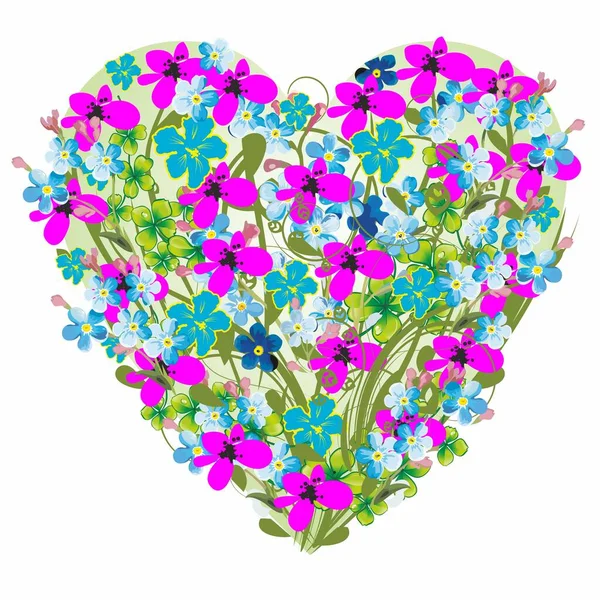 Kolorowa Kompozycja Niebieskich Fioletowych Kwiatów — Wektor stockowy