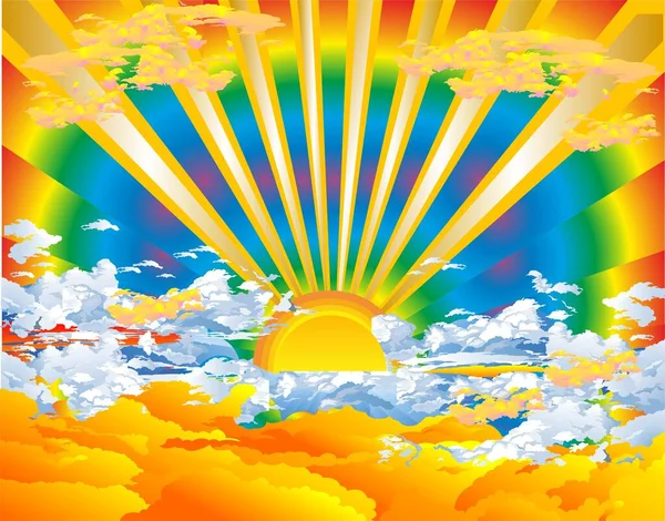 Güneş, ışınlar ve bulutlarla soyut bileşim 