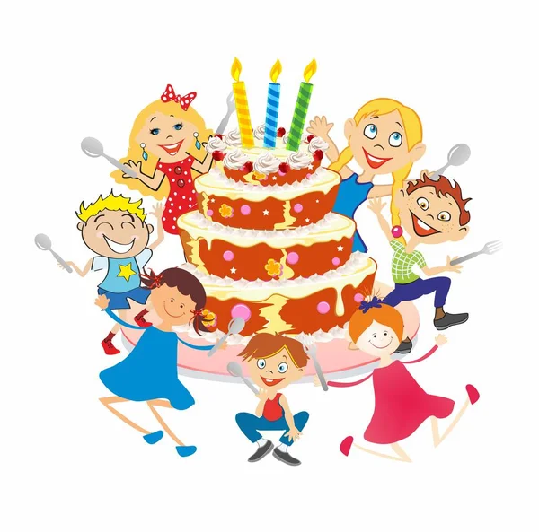 Composition Birthday Cake Happy Children — Stock Vector