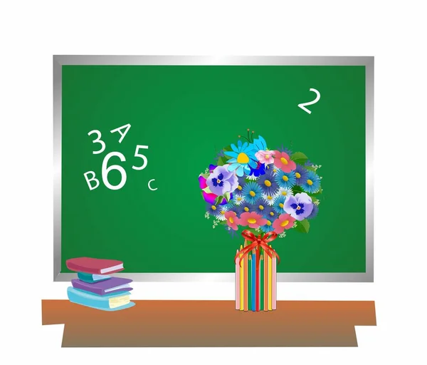 Kompozice Květinami Tabulí Pro Učitelský Den — Stockový vektor