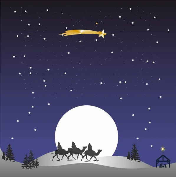 Composition Depicts Three Kings Gifts Who Travel Bethlehem — Stock Vector