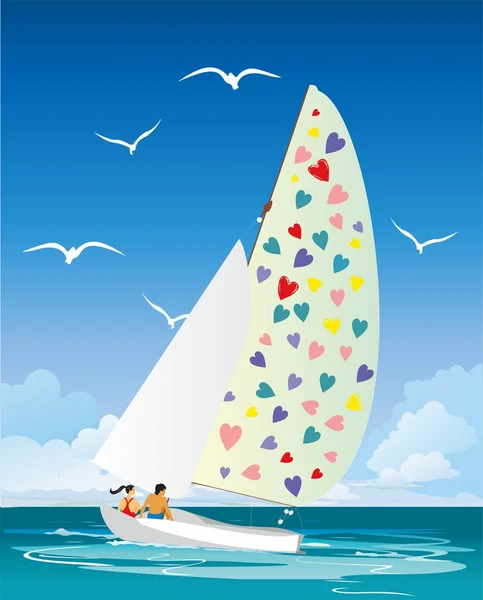 On a sailboat, — Stock Vector