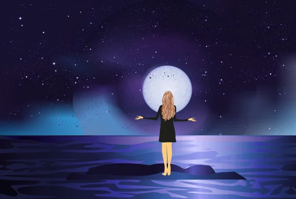 ผู้หญิงและดวงจันทร์ , — ภาพเวกเตอร์สต็อก