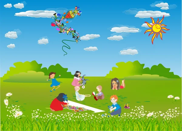 Children on a meadow, — Stock Photo, Image