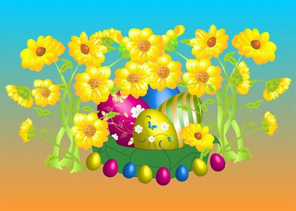 Easter composition with flowers, — Stock Vector