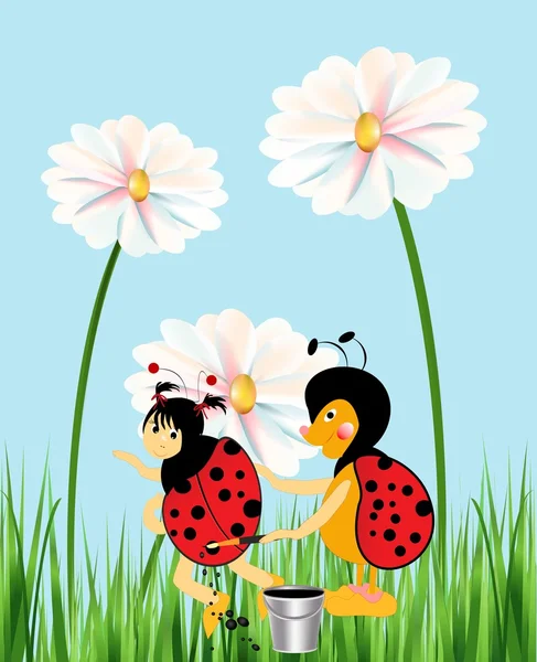 Painting dots on the ladybug — Stock Vector