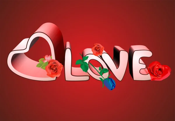 Επιγραφή αγάπη και τριαντάφυλλα — Διανυσματικό Αρχείο