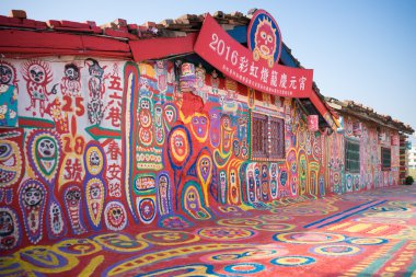Gökkuşağı Köyü, renkli grafiti Taichung duvardaki boya.