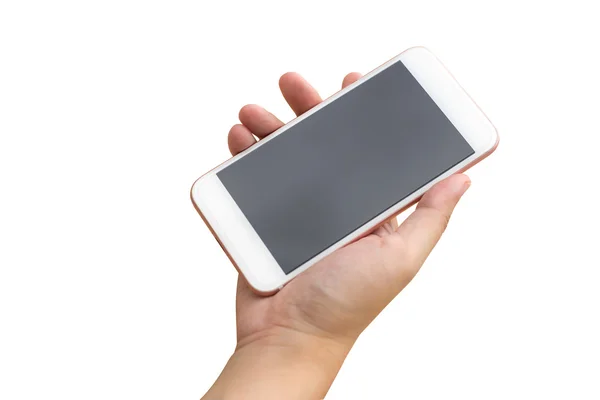 Ludzka ręka trzyma duży ekran inteligentny telefon. — Zdjęcie stockowe